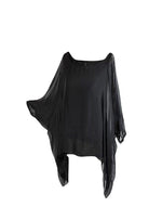 Lade das Bild in den Galerie-Viewer, BZNA Seidenbluse Schwarz Tunika Seidentunika Seidenchiffonbluse Fledermaus Ärmel oneSize
