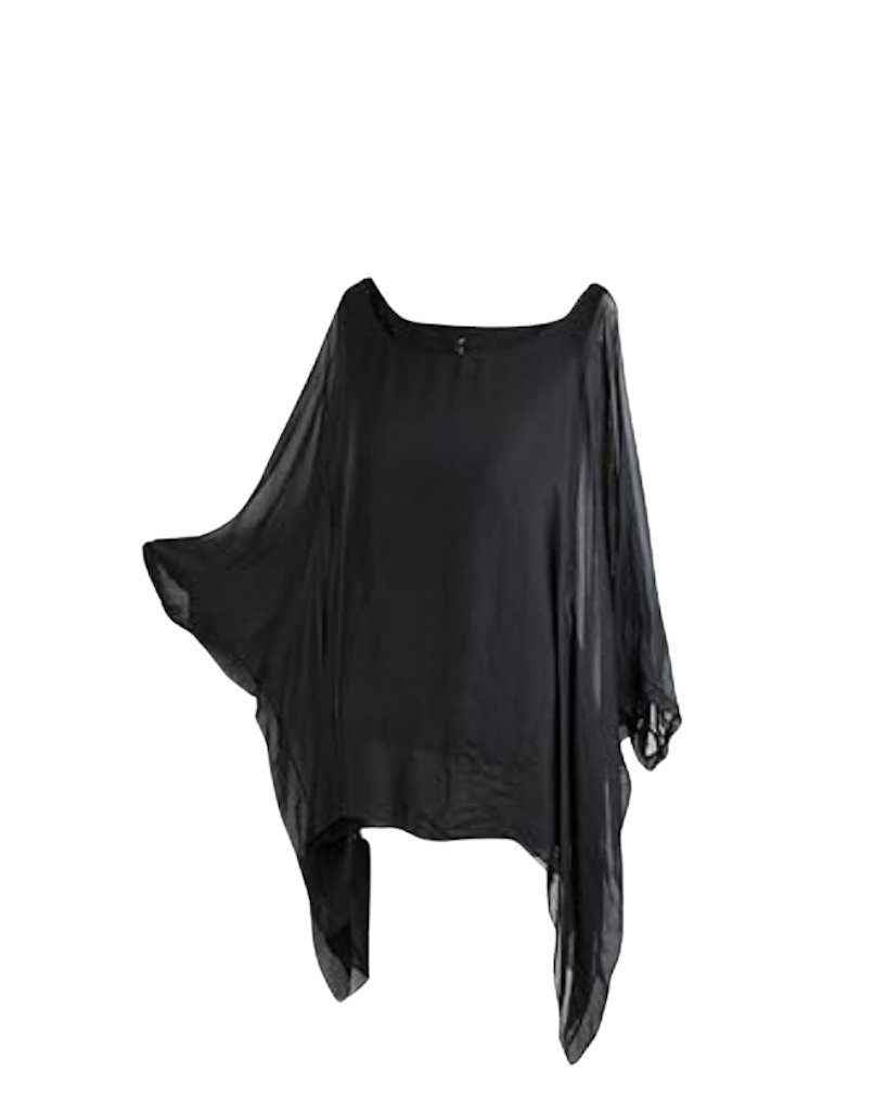 BZNA Seidenbluse Grau Tunika Seidentunika Seidenchiffonbluse Fledermaus Ärmel oneSize