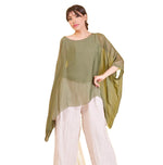 Lade das Bild in den Galerie-Viewer, BZNA Seidenbluse Olive Grün Tunika Seidentunika Seidenchiffonbluse Fledermaus Ärmel oneSize
