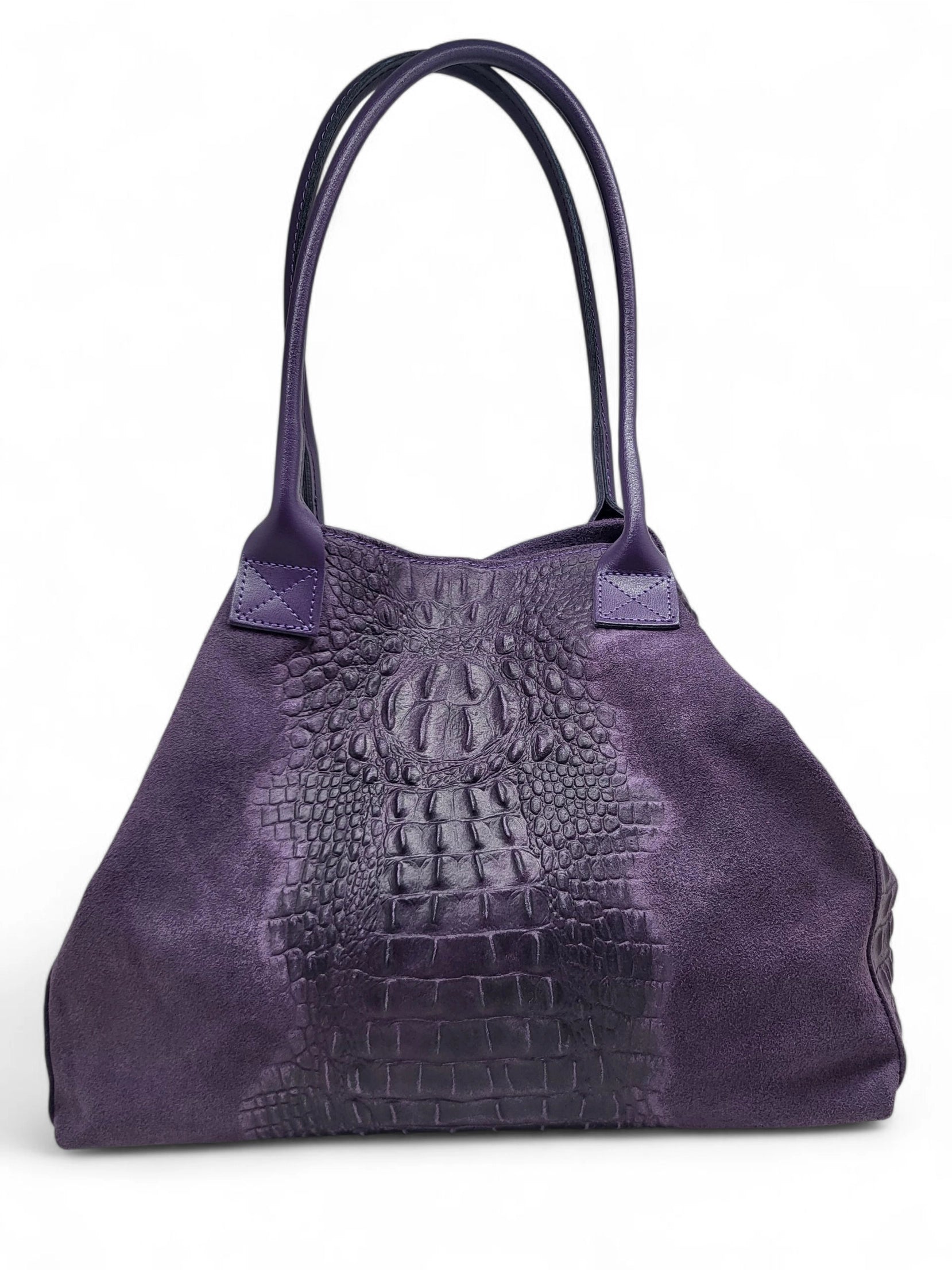 BZNA Bag Ladas Lila Kroko Prägung Leder Italy Damen Shopper Handtasche Schultertasche Tasche - B Z N A