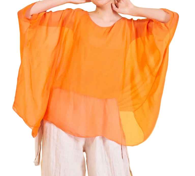 BZNA Seidenbluse Orange Tunika Seidentunika Seidenchiffonbluse Fledermaus Ärmel oneSize