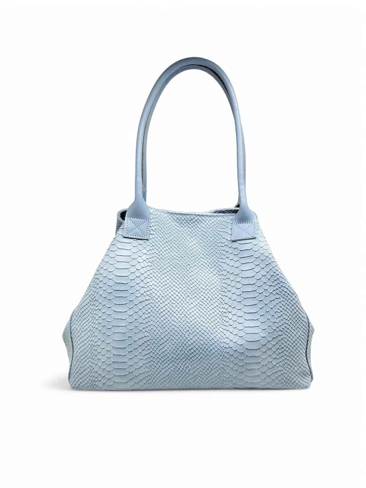 BZNA Bag Ladasha Himmelblau Snake Prägung Leder Italy Damen Shopper Handtasche Schultertasche Tasche