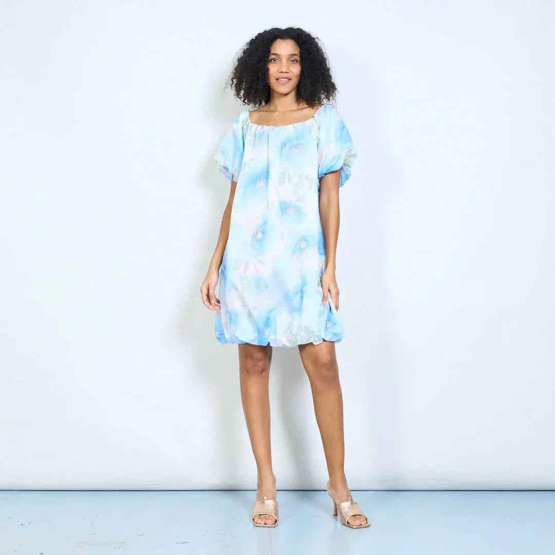 BZNA Sommer Schulterfreie Chiffonkleid mit Aquarellblumen oneSize