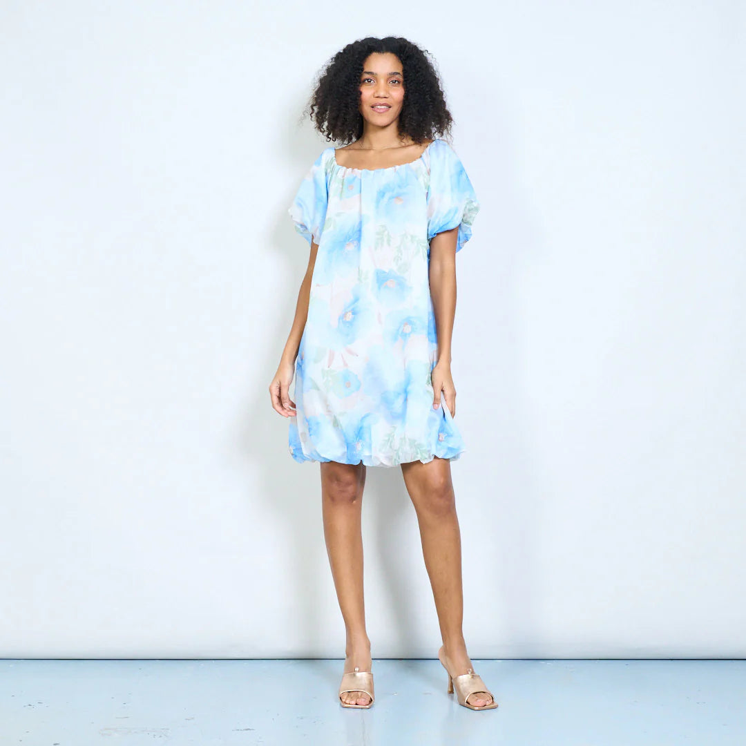 BZNA Sommer Schulterfreie Chiffonkleid mit Aquarellblumen oneSize - B Z N A