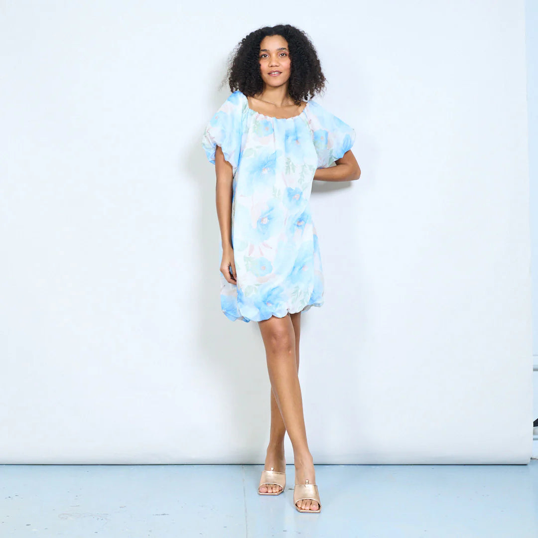 BZNA Sommer Schulterfreie Chiffonkleid mit Aquarellblumen oneSize - B Z N A