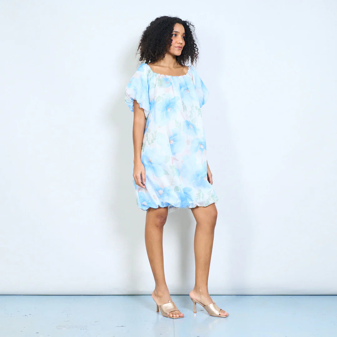 BZNA Sommer Schulterfreie Chiffonkleid mit Aquarellblumen oneSize - B Z N A