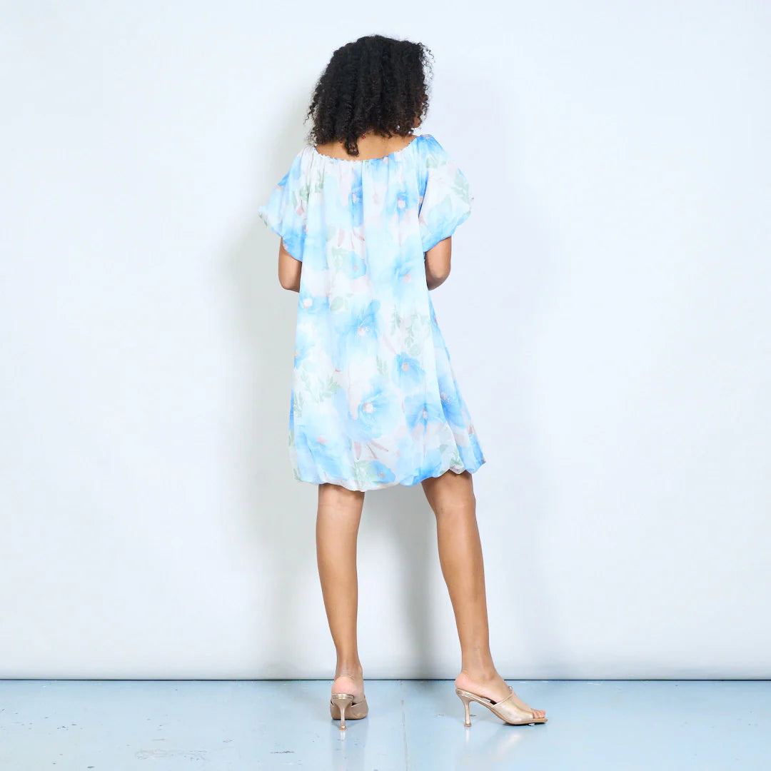 BZNA Sommer Schulterfreie Chiffonkleid mit Aquarellblumen oneSize - B Z N A