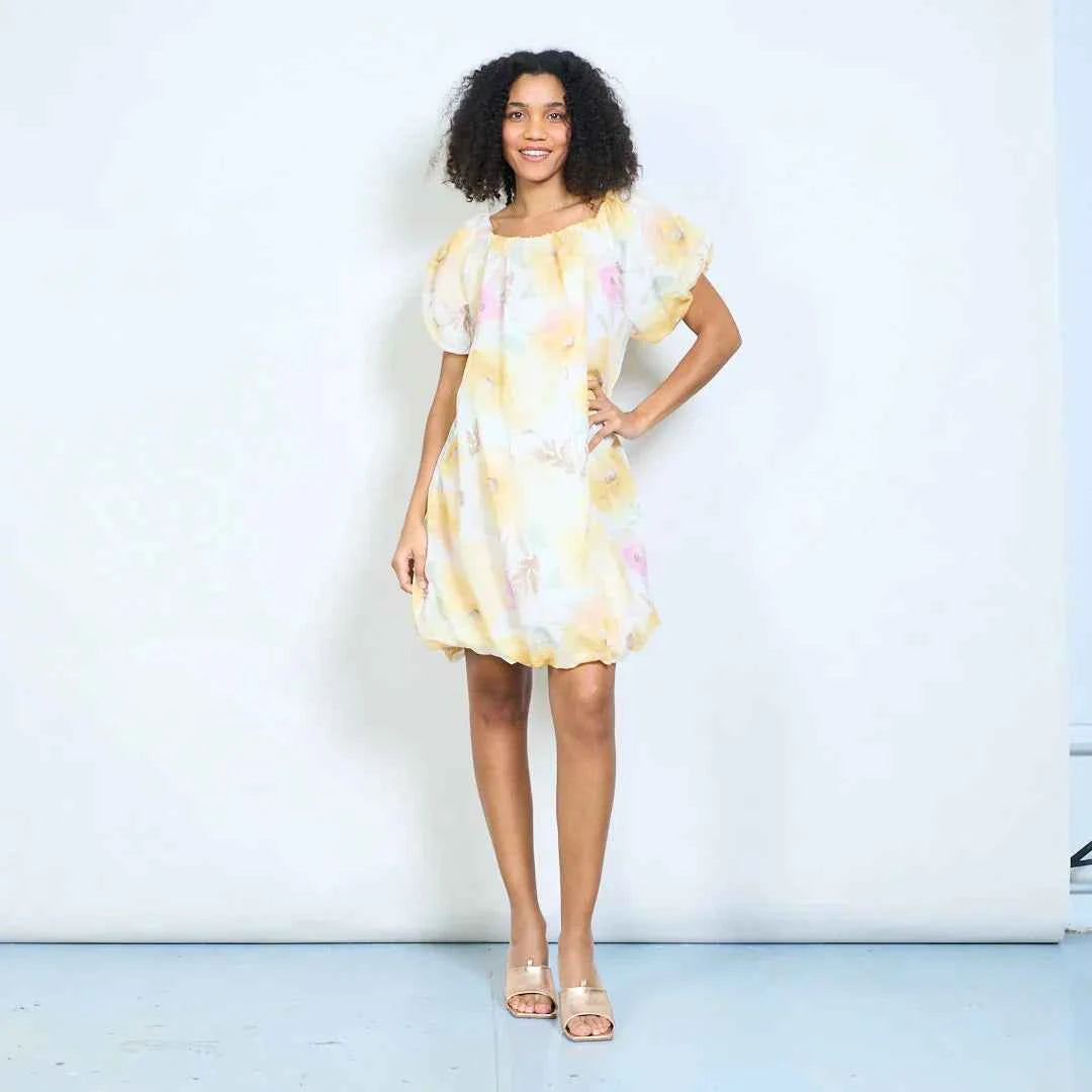 BZNA Sommer Schulterfreie Chiffonkleid mit Aquarellblumen oneSize