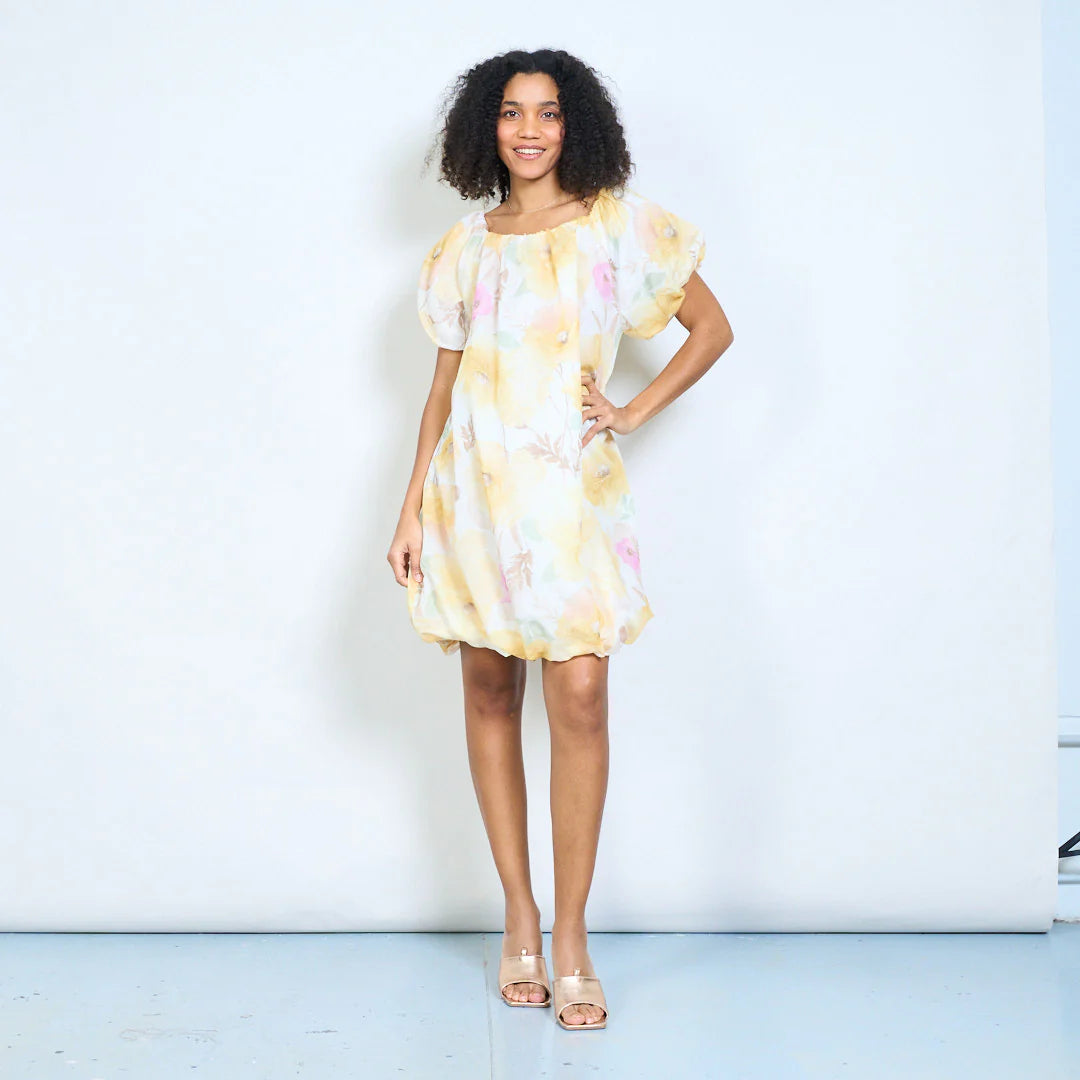 BZNA Sommer Schulterfreie Chiffonkleid mit Aquarellblumen oneSize - B Z N A