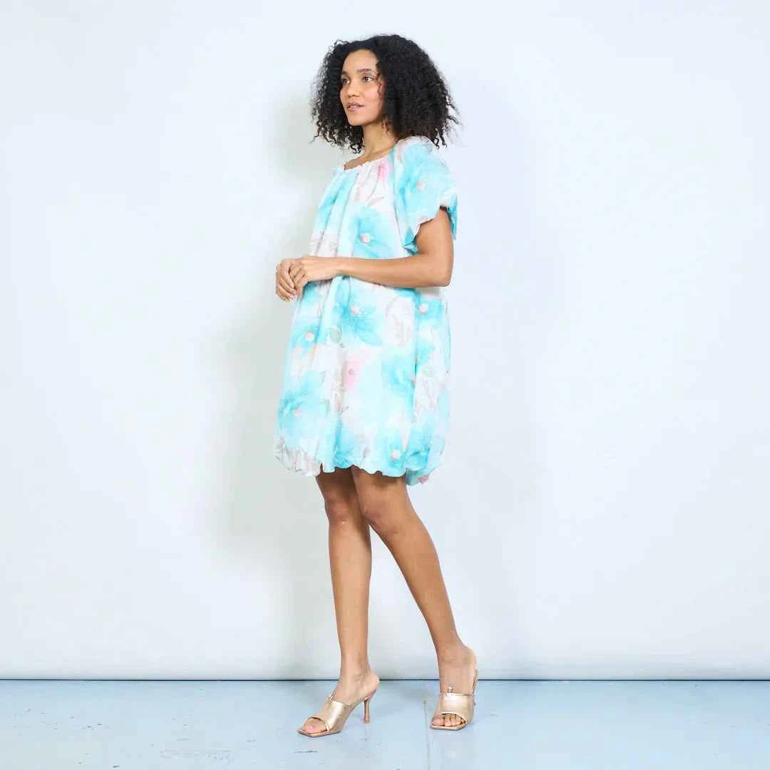 BZNA Sommer Schulterfreie Chiffonkleid mit Aquarellblumen oneSize