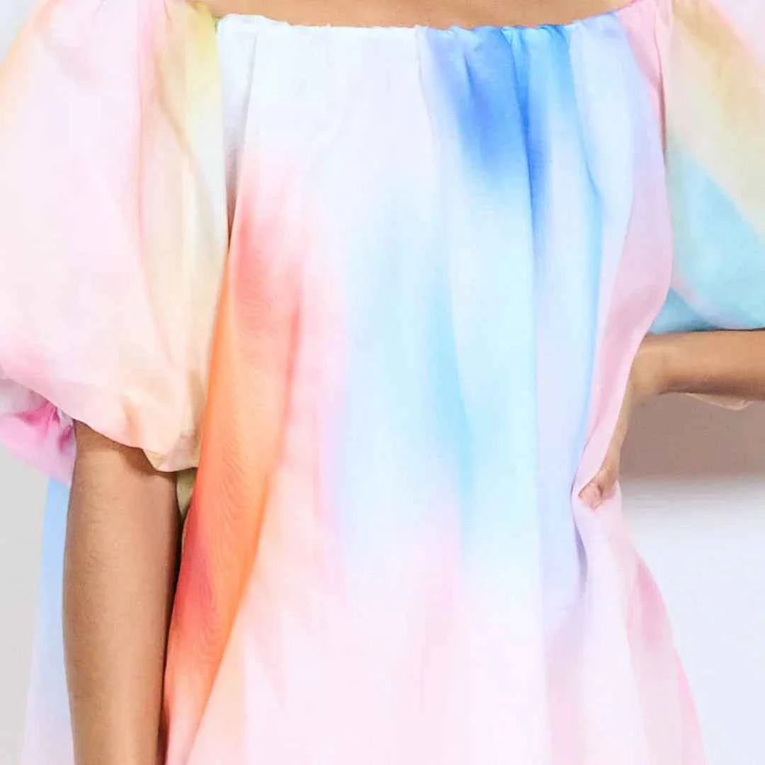 BZNA Sommer Off-Shoulder-Chiffonkleid mit Aquarell Batikmuster oneSize