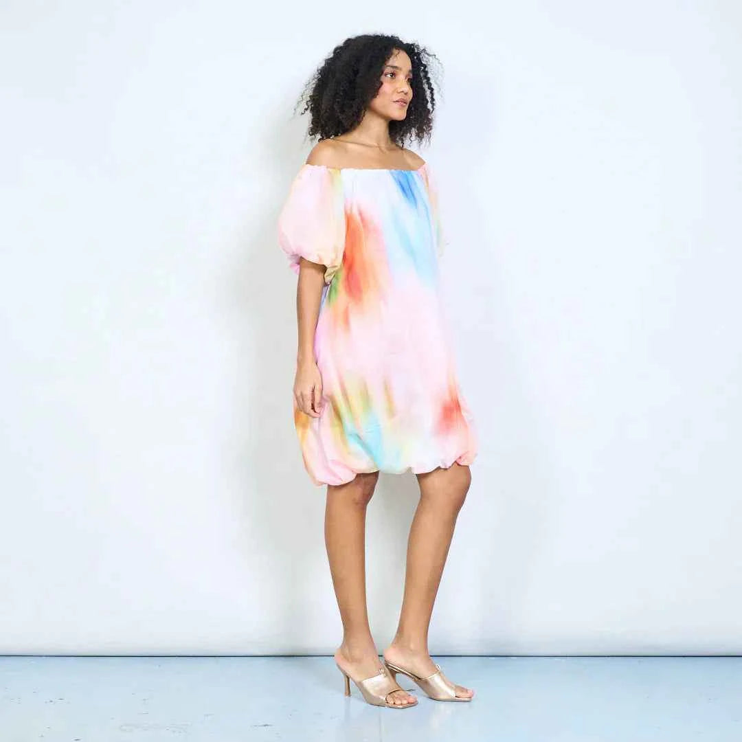 BZNA Sommer Off-Shoulder-Chiffonkleid mit Aquarell Batikmuster oneSize