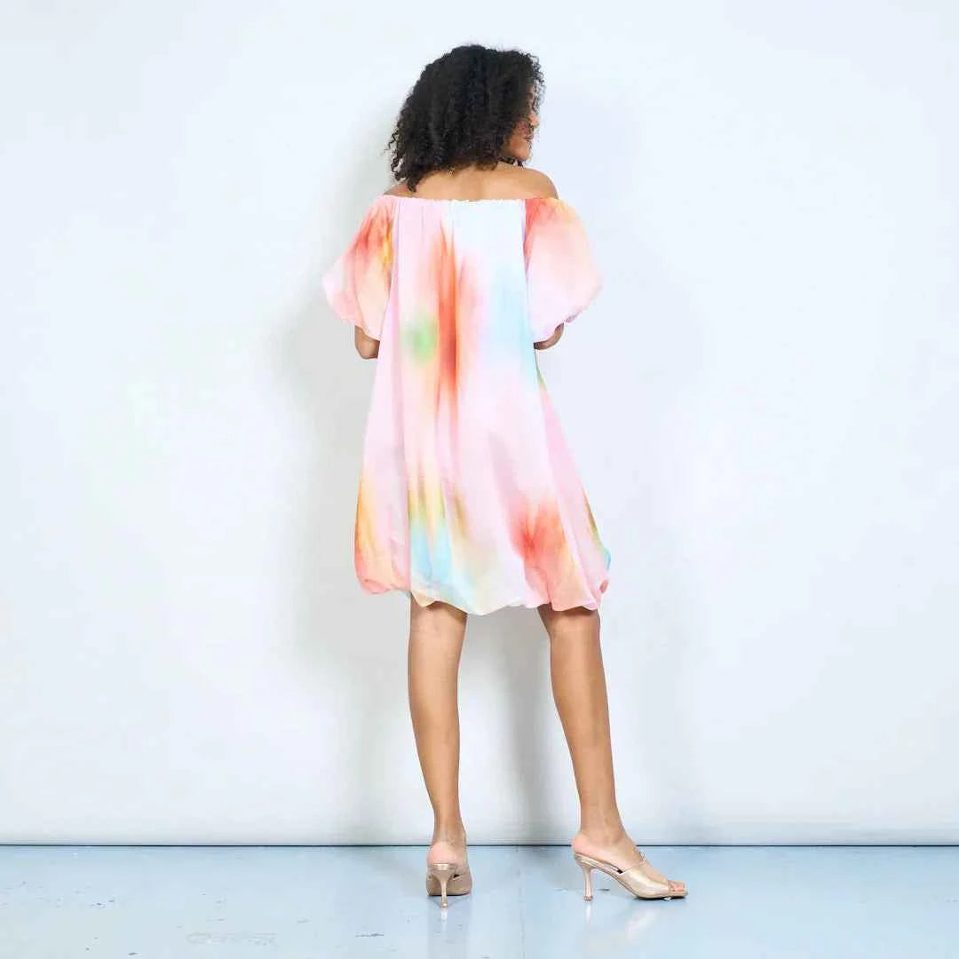 BZNA Sommer Off-Shoulder-Chiffonkleid mit Aquarell Batikmuster oneSize