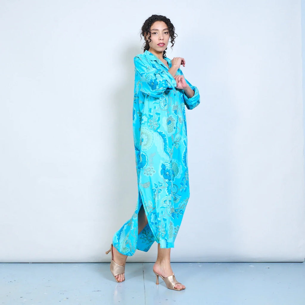 BZNA Blusenkleid Langes Hemdkleid mit Paisley Blumendruck und Knöpfen Onesize 34-42 - B Z N A