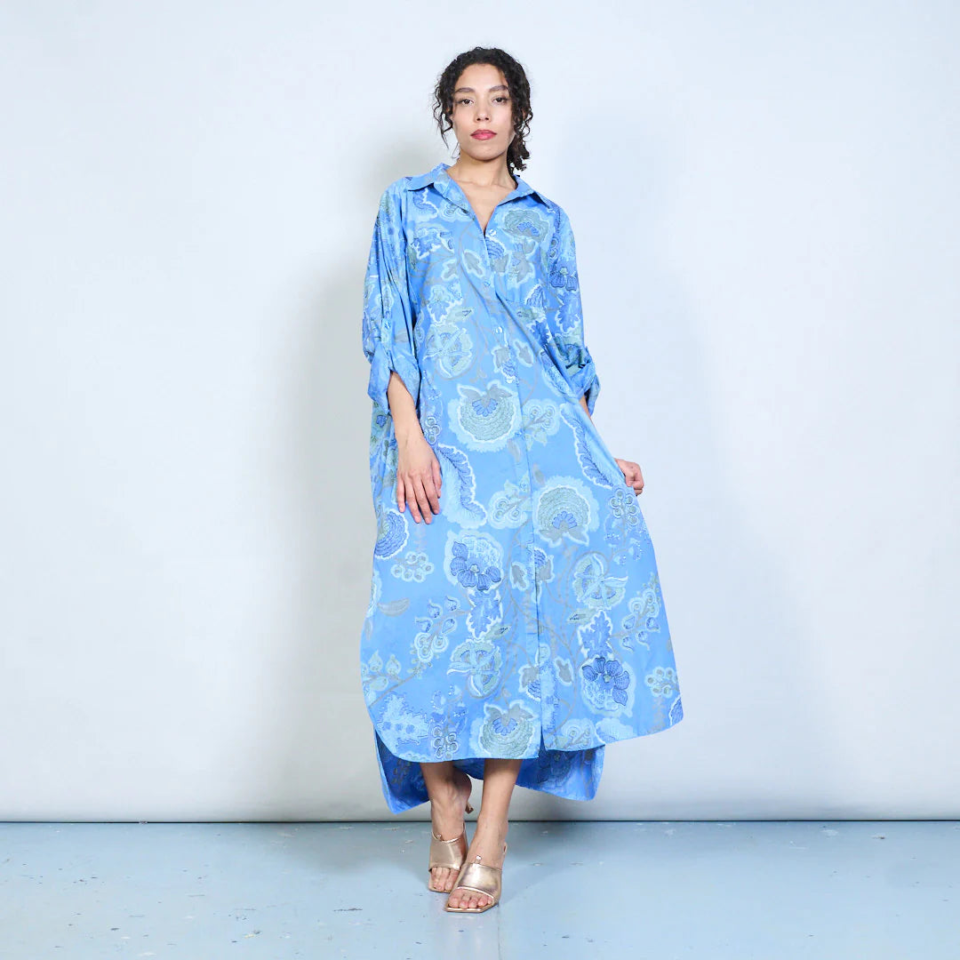 BZNA Blusenkleid Langes Hemdkleid mit Paisley Blumendruck und Knöpfen Onesize 34-42 - B Z N A