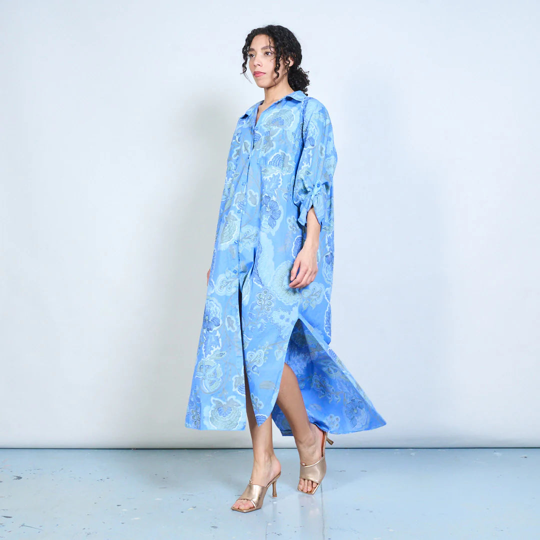 BZNA Blusenkleid Langes Hemdkleid mit Paisley Blumendruck und Knöpfen Onesize 34-42 - B Z N A