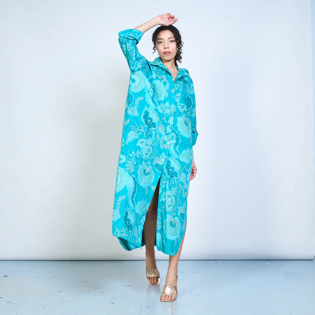 BZNA Blusenkleid Langes Hemdkleid mit Paisley Blumendruck und Knöpfen Onesize 34-42 - B Z N A