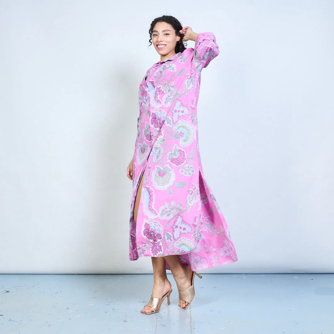 BZNA Blusenkleid Langes Hemdkleid mit Paisley Blumendruck und Knöpfen Onesize 34-42 - B Z N A