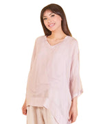 Lade das Bild in den Galerie-Viewer, BZNA Seidenbluse Rose Tunika Seidentunika mit V -Ausschnitt Seidenchiffonbluse Fledermaus Ärmel oneSize
