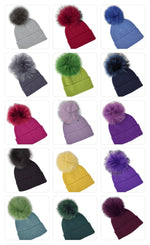 Lade das Bild in den Galerie-Viewer, BZNA Cashmere Bommel Echtfell Strickmütze Wollmütze mit 10 % Kashmir - Mischung Rippstrickmütze
