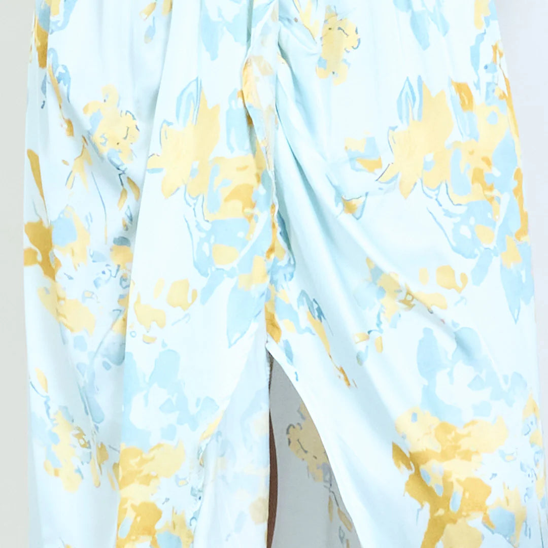 BZNA Sommer Maxikleid mit abstraktem Blumendruck und V-Ausschnitt oneSize - B Z N A