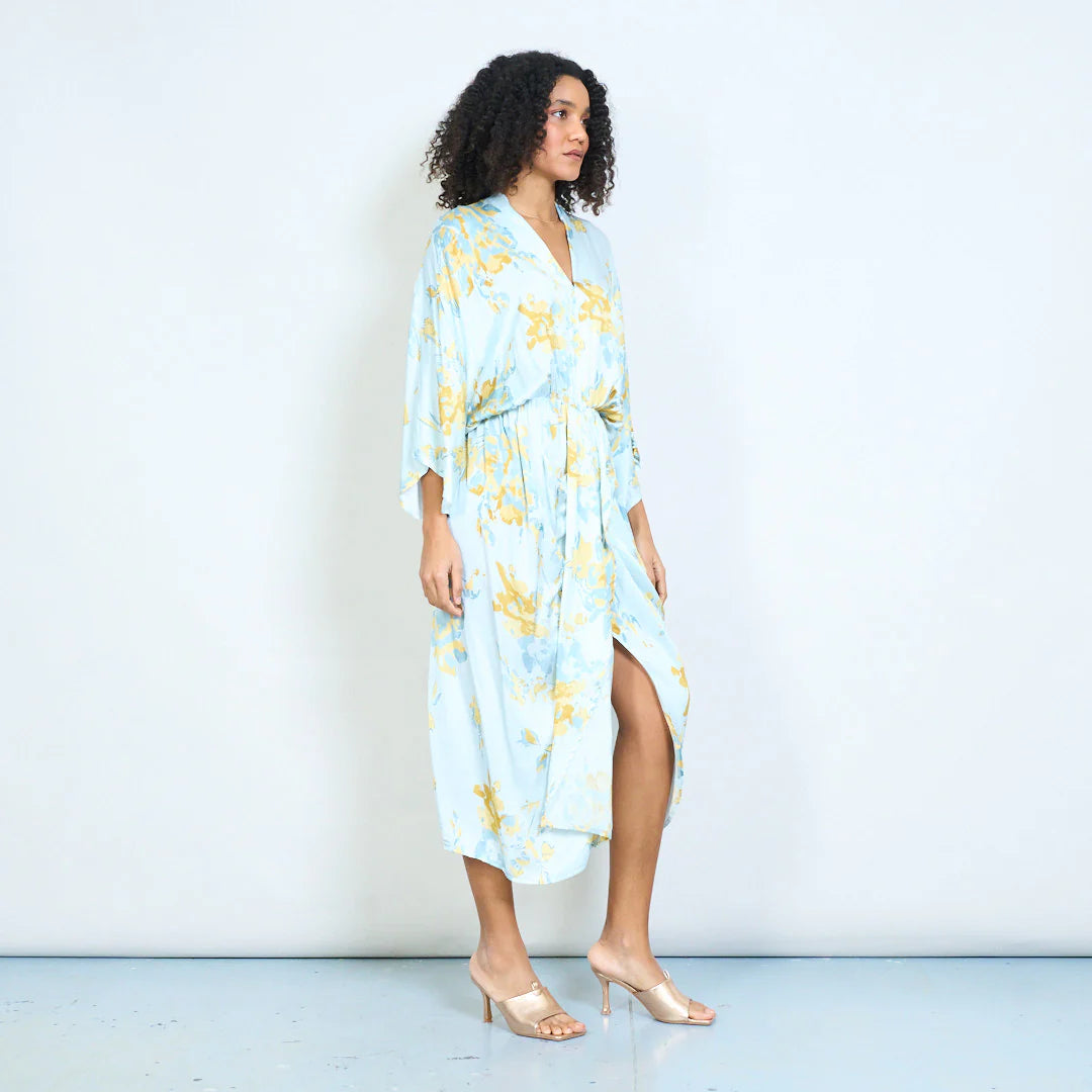 BZNA Sommer Maxikleid mit abstraktem Blumendruck und V-Ausschnitt oneSize - B Z N A