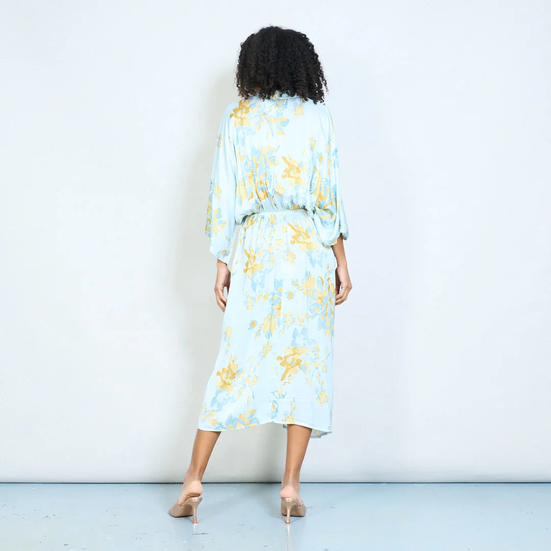 BZNA Sommer Maxikleid mit abstraktem Blumendruck und V-Ausschnitt oneSize - B Z N A