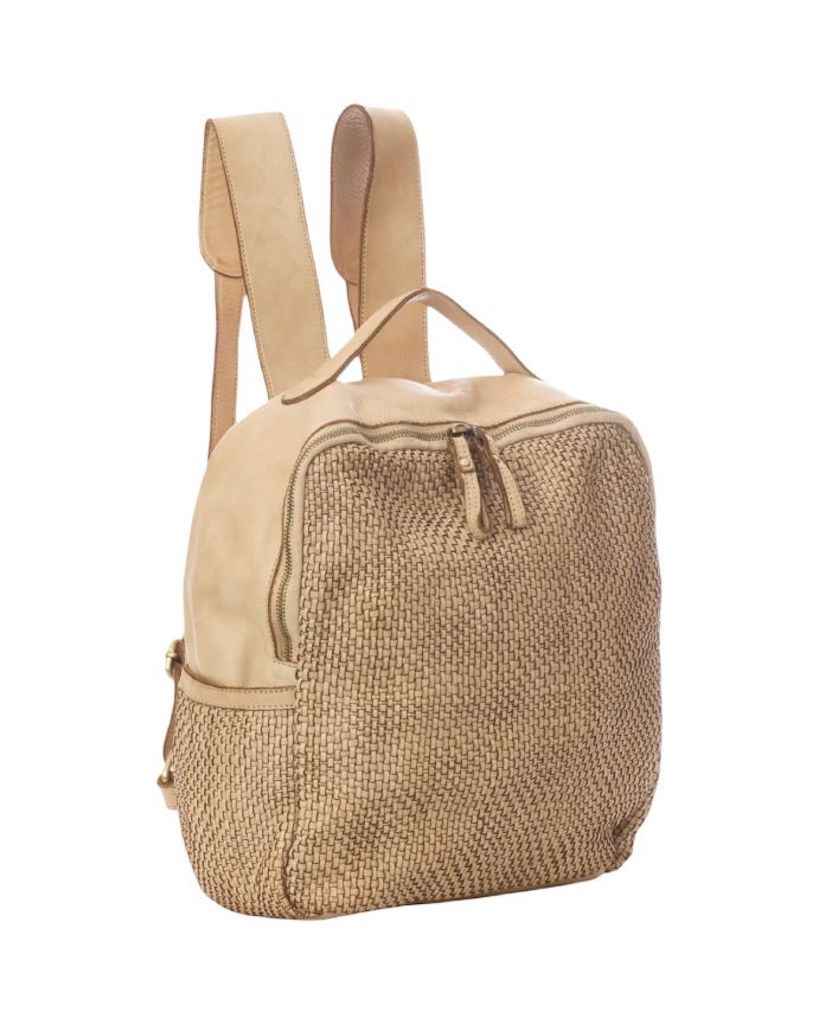 BZNA Bag Rob Beige Braided Backpacker Designer Rucksack Ledertasche