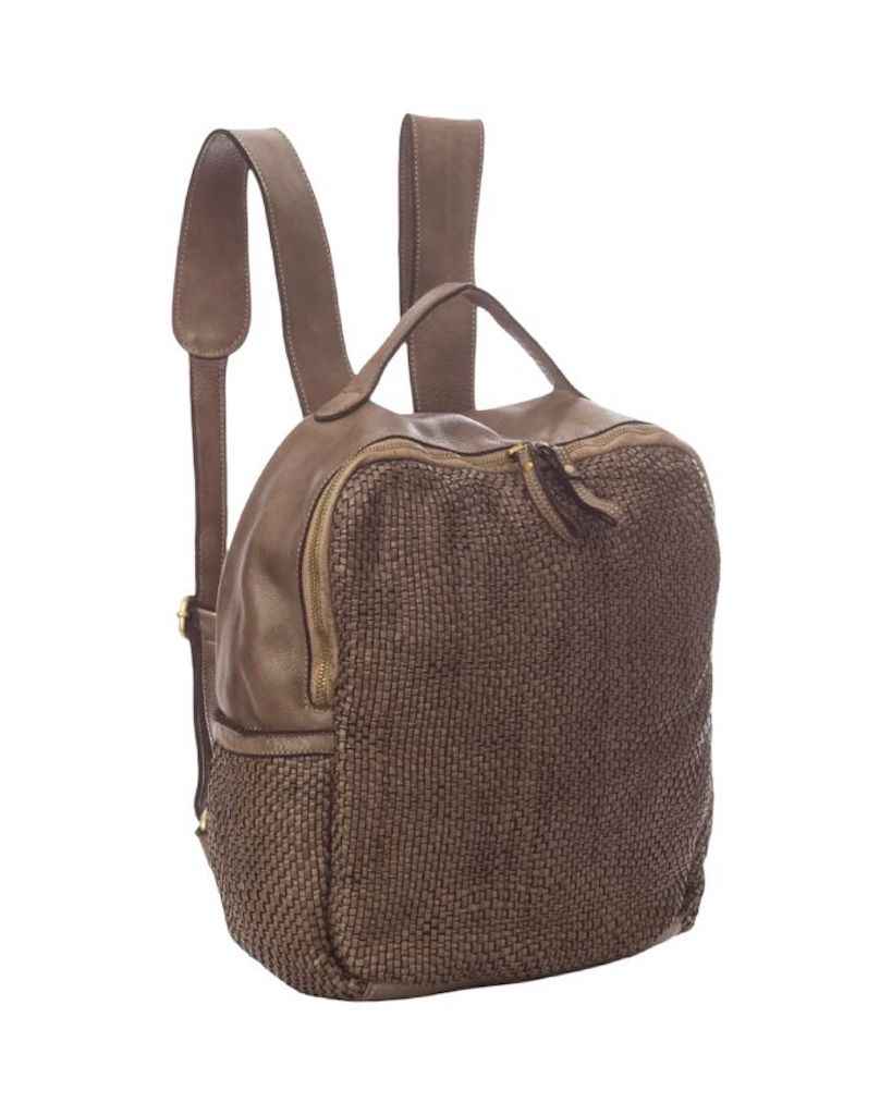 BZNA Bag Rob Taupe Braided Backpacker Designer Rucksack Ledertasche