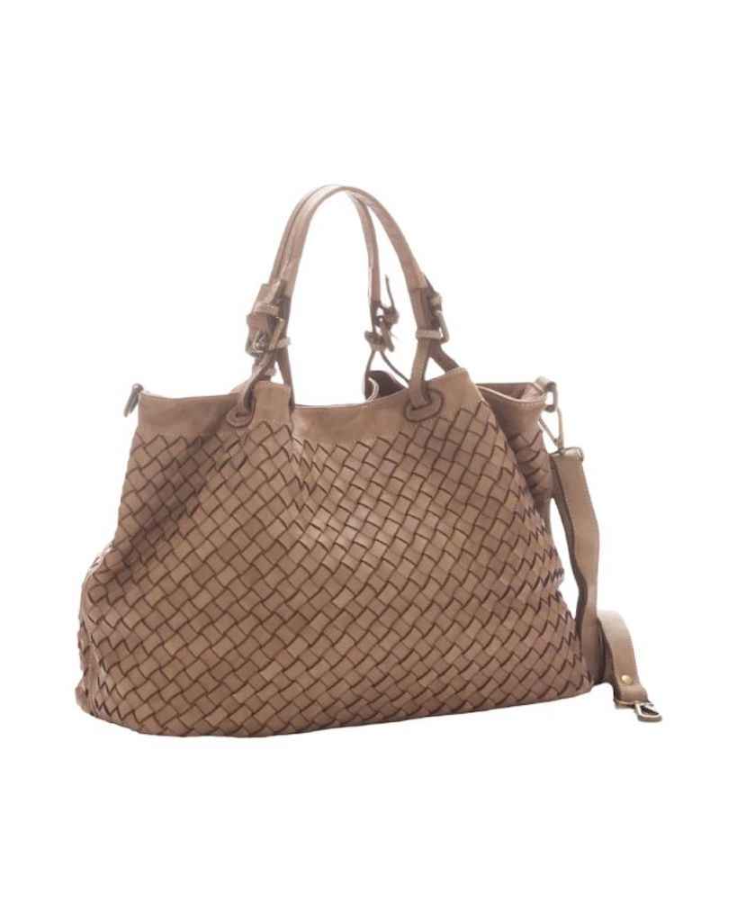 BZNA Rene Bag  Taupe Italy Designer geflochten Damen Handtasche Schultertasche Tasche Shopper Neu