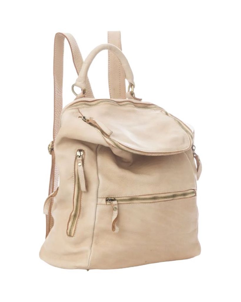 BZNA Bag Ben Beige Backpacker Designer Rucksack Leder Schultertasche - B Z N A