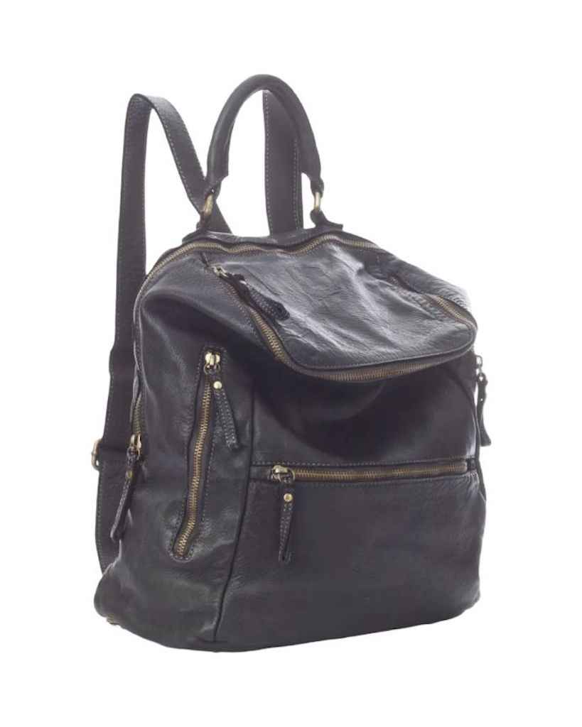 BZNA Bag Ben Schwarz Backpacker Designer Rucksack Leder Schultertasche