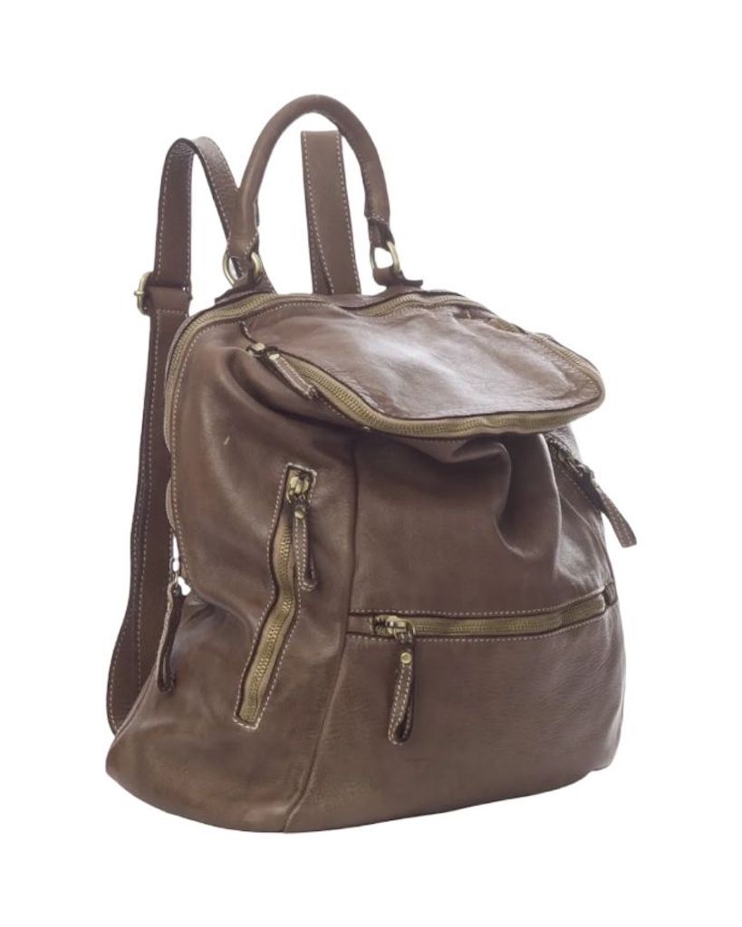 BZNA Bag Ben Taupe Backpacker Designer Rucksack Leder Schultertasche - B Z N A
