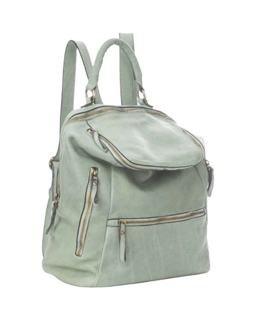BZNA Bag Ben Salvia Grün Backpacker Designer Rucksack Leder Schultertasche