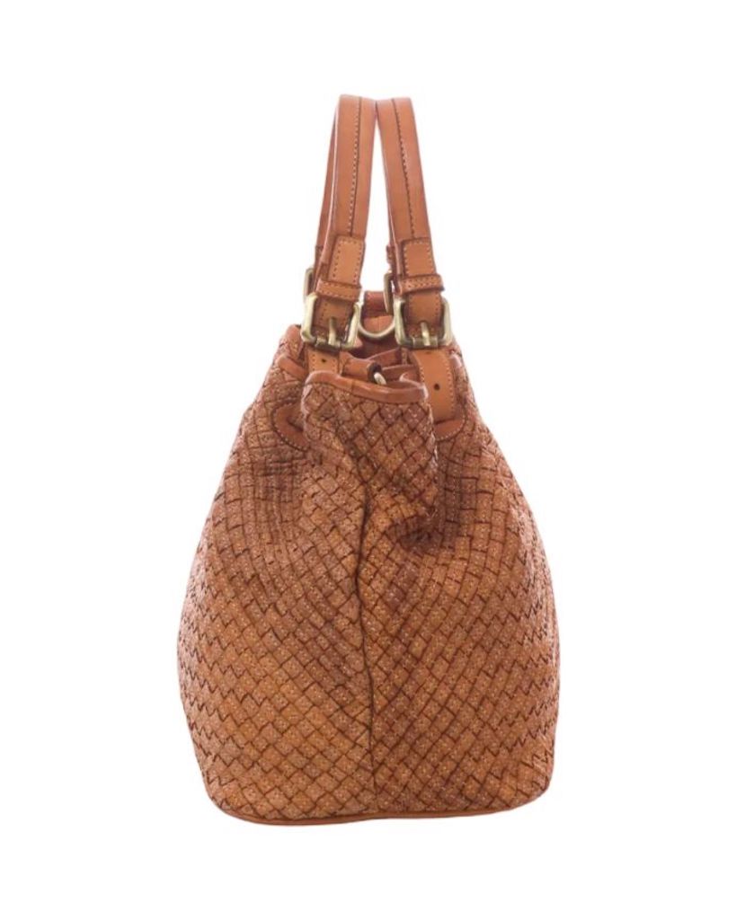 BZNA Bag Kim Taupe Italy Designer geflochten Damen Handtasche Schultertasche Tasche Leder Shopper - B Z N A