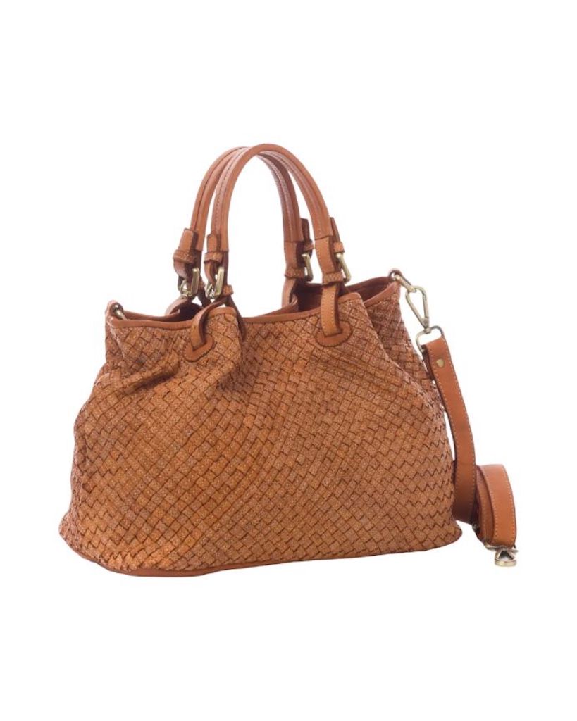 BZNA Bag Kim Cognac Italy Designer geflochten Damen Handtasche Schultertasche Tasche Leder Shopper - B Z N A