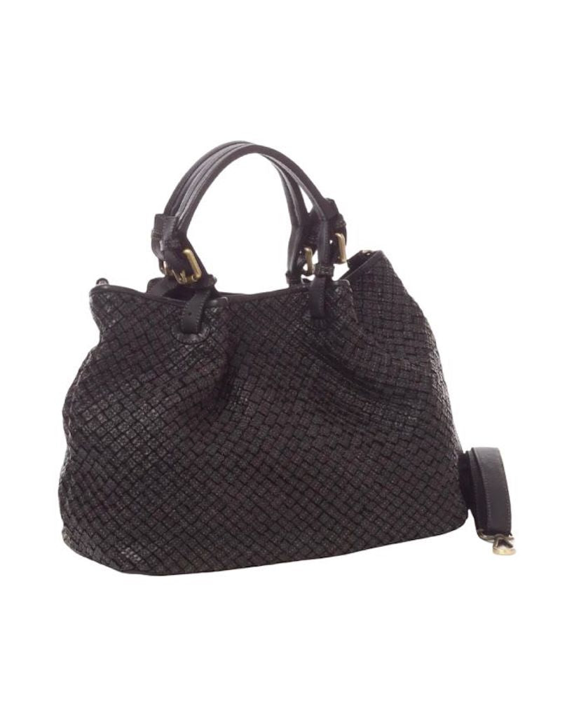 BZNA Bag Kim Schwarz Italy Designer geflochten Damen Handtasche Schultertasche Tasche Leder Shopper - B Z N A