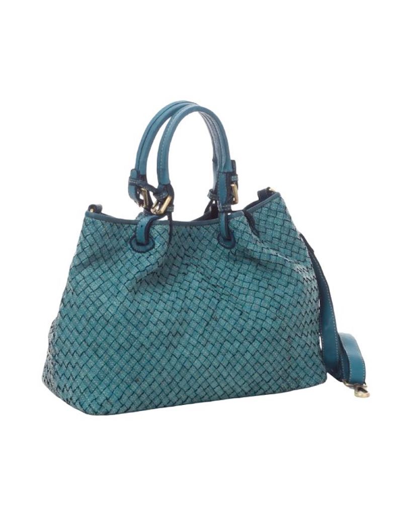 BZNA Bag Kim Petrol Italy Designer geflochten Damen Handtasche Schultertasche Tasche Leder Shopper - B Z N A