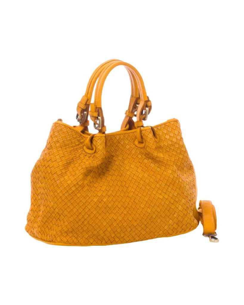 BZNA Bag Kim Gelb Italy Designer geflochten Damen Handtasche Schultertasche Tasche Leder Shopper
