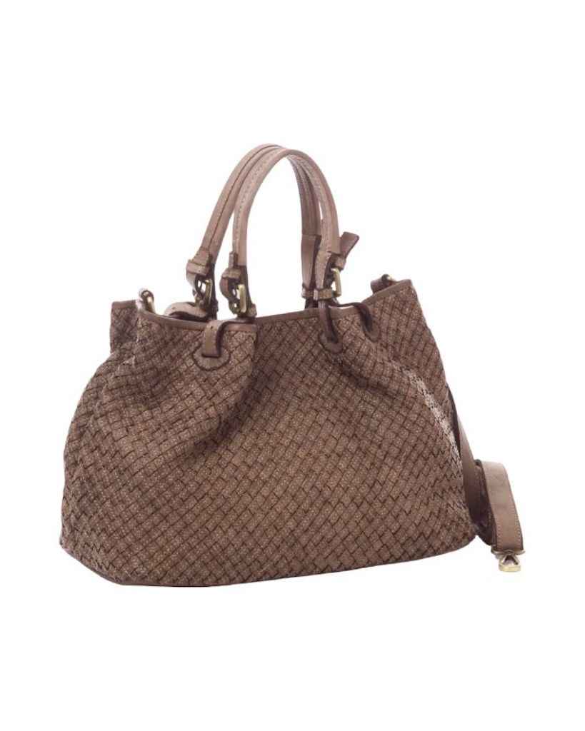 BZNA Bag Kim Taupe Italy Designer geflochten Damen Handtasche Schultertasche Tasche Leder Shopper