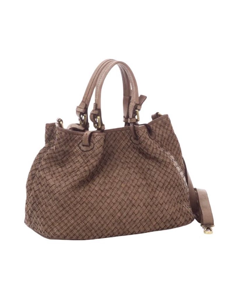 BZNA Bag Kim Taupe Italy Designer geflochten Damen Handtasche Schultertasche Tasche Leder Shopper - B Z N A