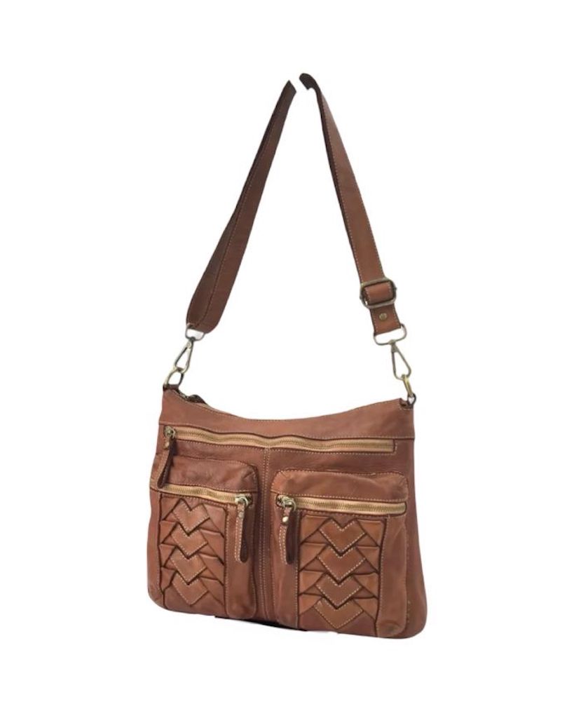 BZNA Schultertasche Elya Cognac Italy Designer Handtasche Ledertasche Umhängetasche - B Z N A