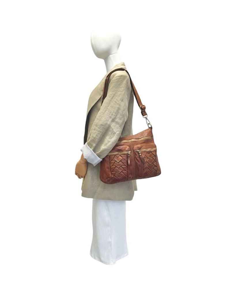 BZNA Schultertasche Elya Cognac Italy Designer Handtasche Ledertasche Umhängetasche