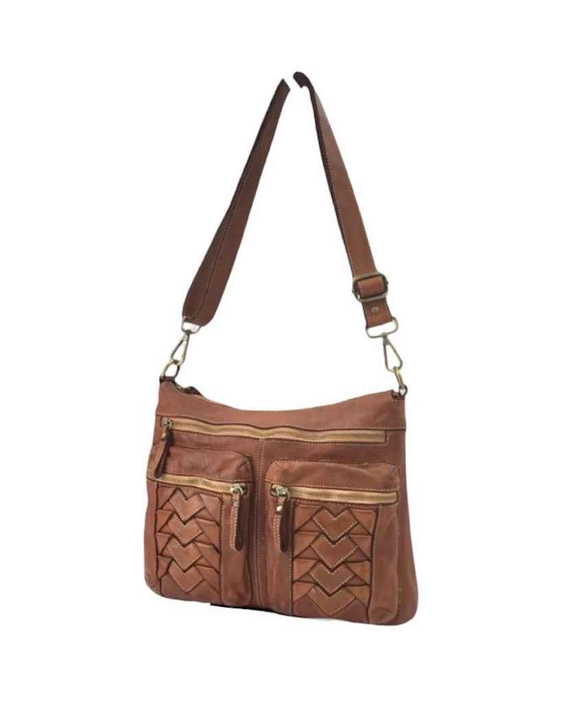 BZNA Schultertasche Elya Cognac Italy Designer Handtasche Ledertasche Umhängetasche