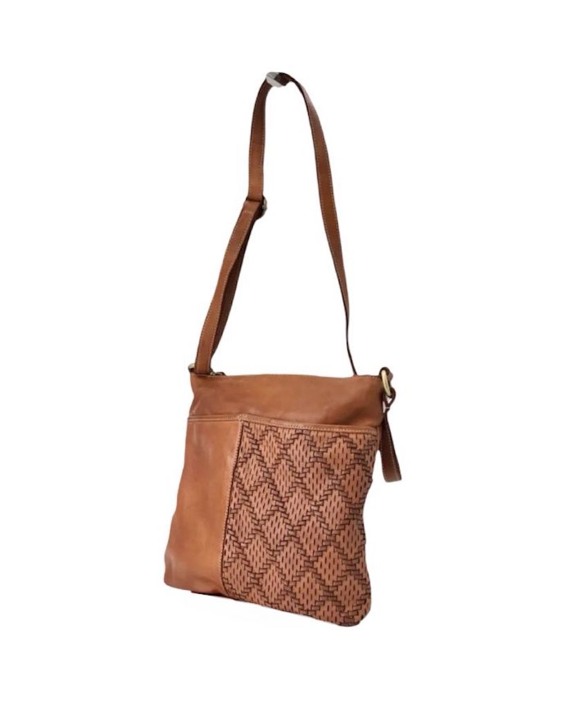 BZNA Schultertasche Elif Cognac Italy Designer Handtasche Ledertasche Umhängetasche - B Z N A