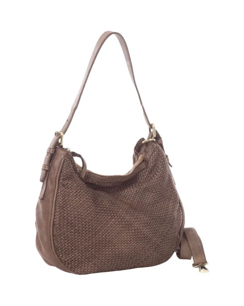 BZNA Bag Anja Taupe Italy Designer Beutel Umhängetasche Damen Handtasche Leder - B Z N A