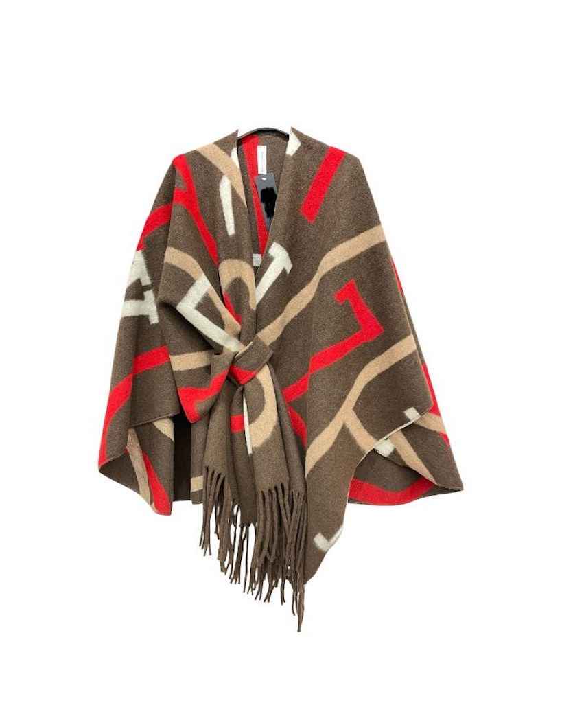 BZNA Strickponcho in Braun Mix - Wolltuch mit Fransen - Poncho MADE IN ITALY