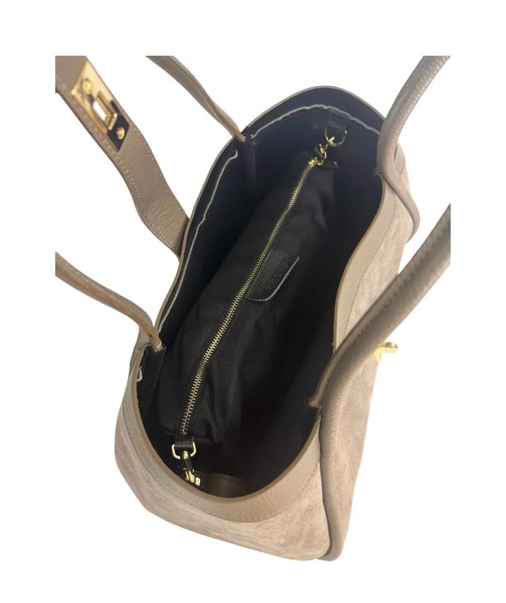 BZNA Bag Filiz Taupe Wildleder Italy Damen Handtasche Schultertasche Tasche - B Z N A