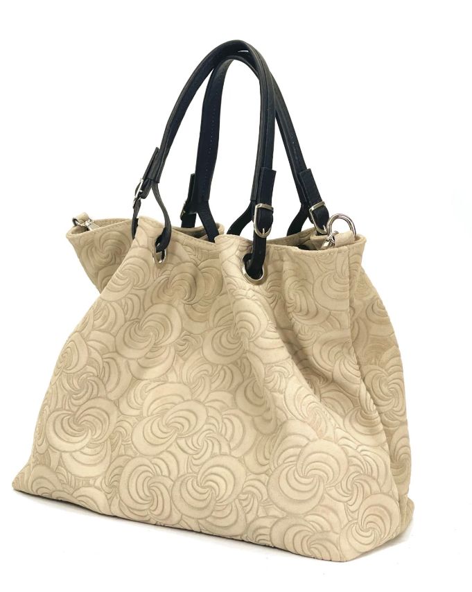 BZNA Bag Sephrina Taupe chiaro geprägt Leder Italy Damen Shopper Handtasche Schultertasche Tasche - B Z N A