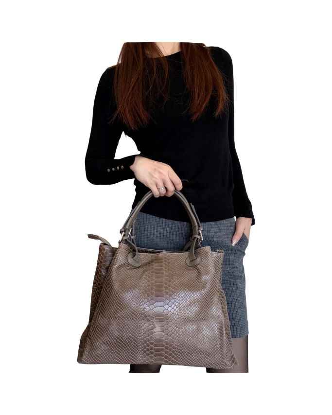 BZNA Bag Charlotte Nero Snake Prägung Leder Italy Damen Shopper Handtasche Schultertasche Tasche